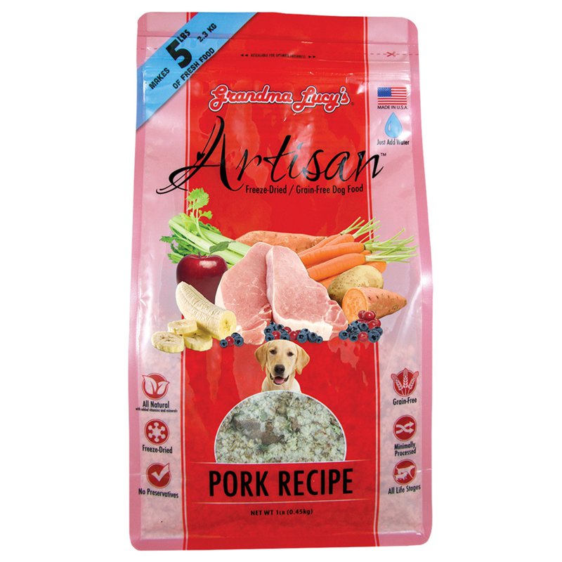 Grandma Lucy's Artisan Dog Food, Grain Free and Freeze-Dried - Artisan Pork, 3Lb Bag