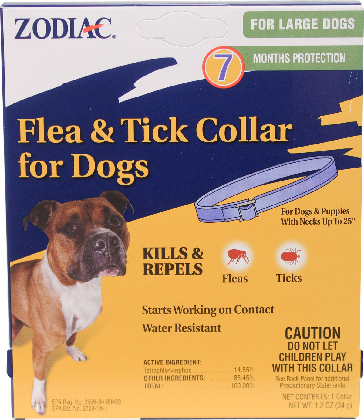 Packaged Zodiac Flea & Tick Collar for Dogs, blue collar, 7 months protection, for large dogs.