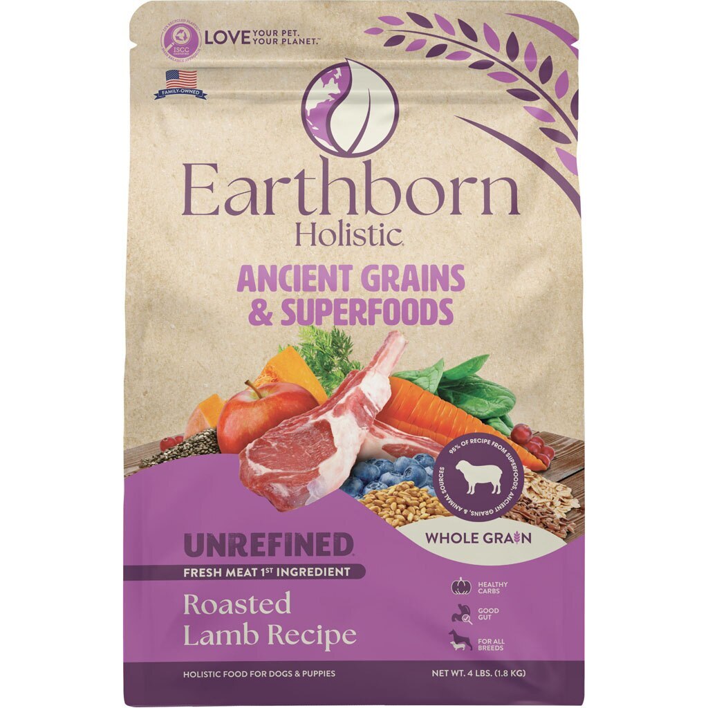 Earthborn Holistic Unrefined Roasted Lamb Recipe with Ancient Grains & Superfoods Dry Dog Food (4 Pounds)