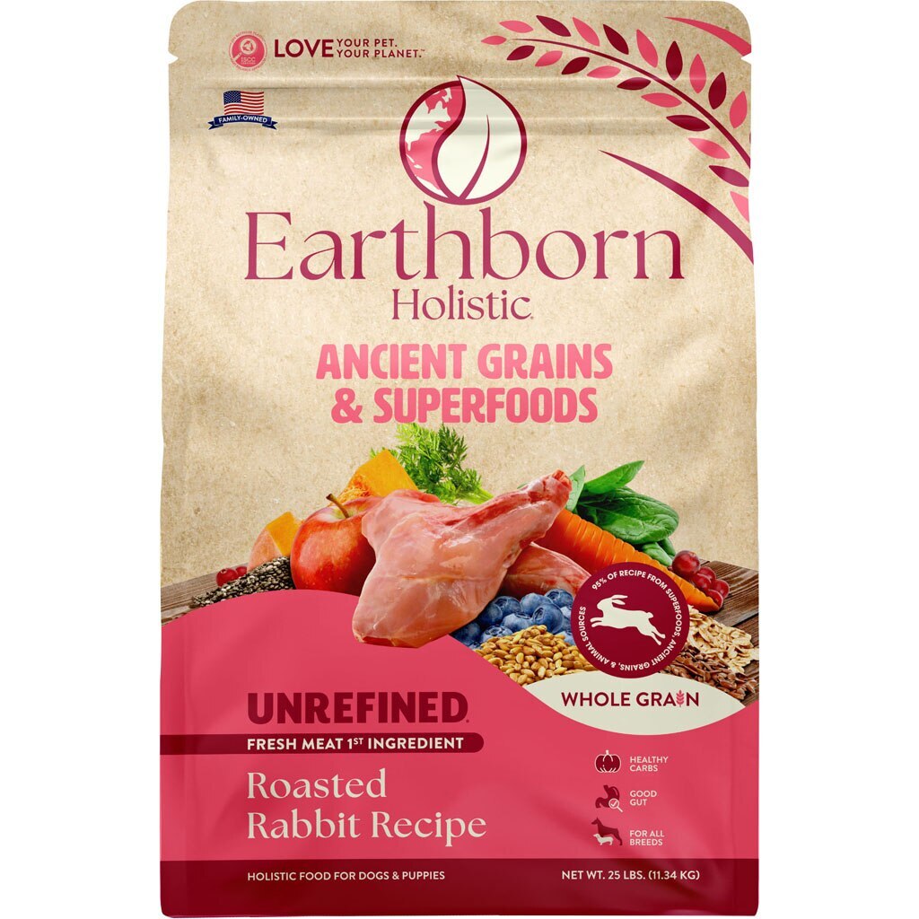 Earthborn Holistic Unrefined Roasted Rabbit with Ancient Grains & Superfoods Dry Dog Food 25 lb