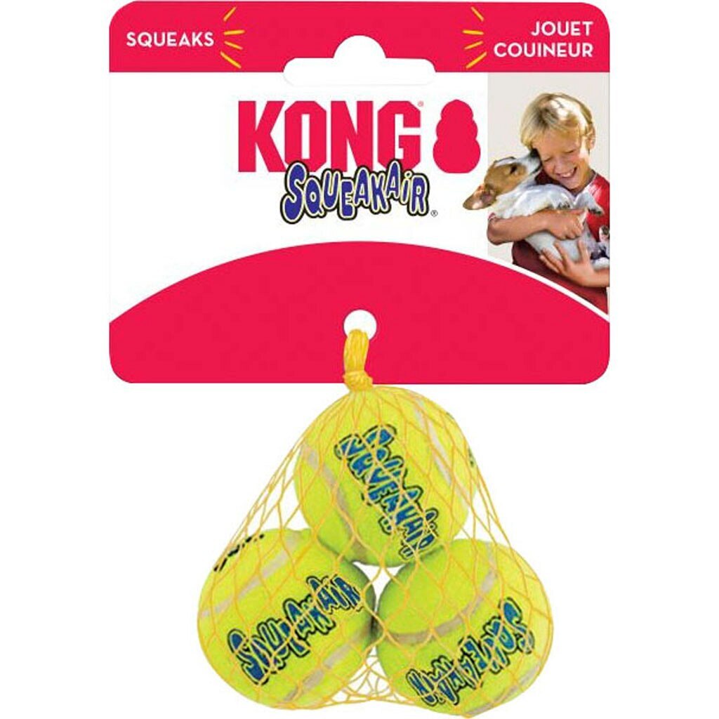 KONG - Squeakair Balls - Dog Toy Premium Squeak Tennis Balls, Gentle on Teethls - For X-Small Dogs (3 Pack)