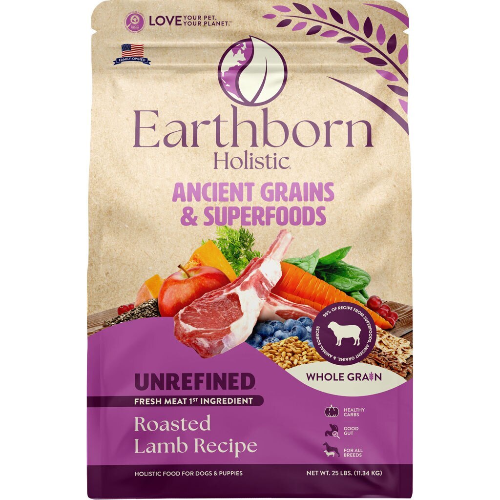 Earthborn Holistic Unrefined Roasted Lamb Recipe with Ancient Grains & Superfoods Dry Dog Food (25 Pounds)