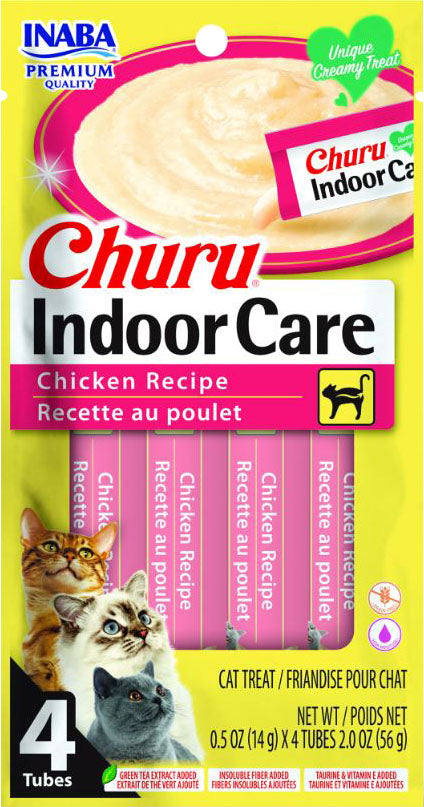 INABA Churu for Cats, Functional, Creamy Lickable PurÃƒÆ’Ã†â€™Ãƒâ€šÃ‚Â©e Cat Treat for Hairball Control with Taurine & Vitamin E, 0.5 Ounces Each, 4 Tubes (1 Pack), Chicken Recipe