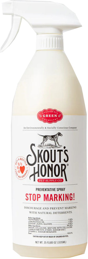 SKOUT'S HONOR Stop Marking! Preventative Spray for Dogs - Natural Lemongrass & Peppermint Oils - Eco-Friendly Training Aid, Alcohol-Free, Discourages Marking, 35oz