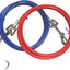 Close-up of blue and red braided cables with metal hooks and loops, part of Boss Pet Dog Trolley System