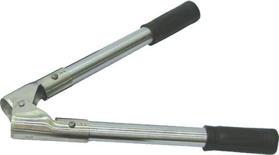 Barnes-Type Dehorner 13 IN, silver metal with black rubber handles, side view close-up