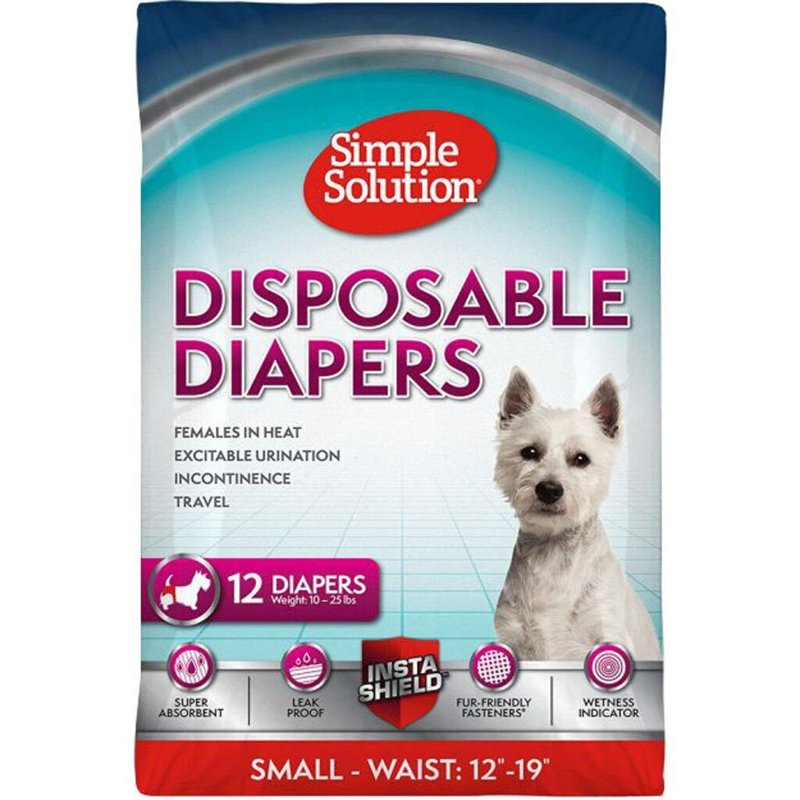 Simple Solution Disposable Dog Diapers for Female Dogs | Super Absorbent Leak-Proof Fit | Small | 12 Count