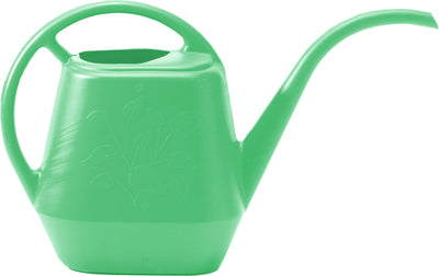 Green Bloem watering can with embossed leaf design, front view, 144 oz size.
