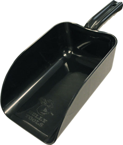 Black Bully Tools poly hand scoop, 32 oz, close-up view of the scoop's interior and handle.