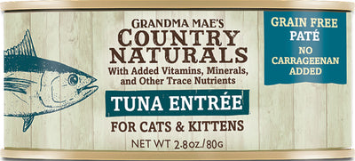 Grandma Mae's Country Naturals 24 Can Case of Tuna Pate Grain-Free Cat Food, 2.8 Ounces Each, Uristic Formula