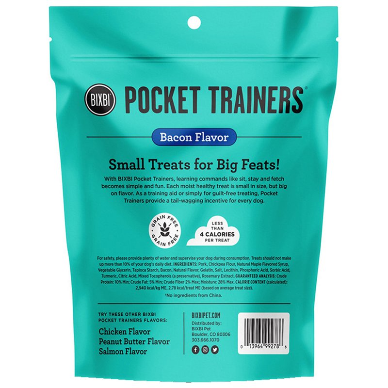 BIXBI Pocket Trainers, Bacon (6 oz, 1 Pouch) - Small Training Treats for Dogs - Low Calorie and Grain Free Dog Treats, Flavorful Pocket Size Healthy and All Natural Dog Treats