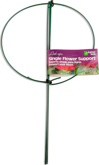 Green Link-Ups Single Flower Support packaged product with purple label showing product name and flower image.