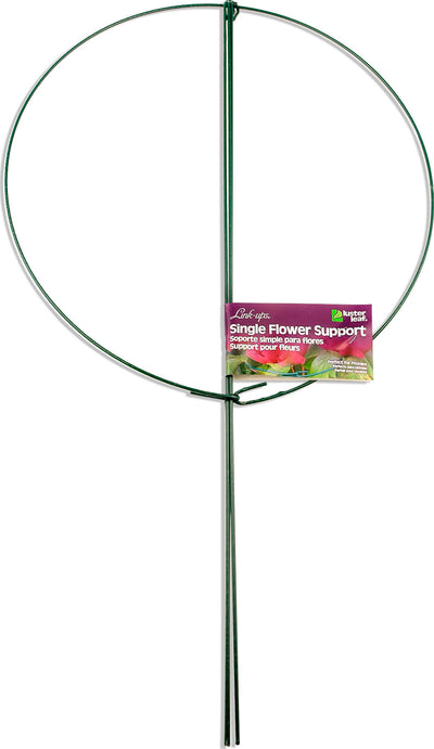 Green Link-Ups Single Flower Support packaged product with circular wire frame and vertical stake.