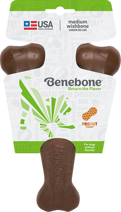 Benebone Indestructible Wishbone Dog Chew Toy for Aggressive Chewers, Long Lasting Tough Boredom Breaker for Dogs, Real Peanut Flavour, For Medium Dogs, Made in the USA.