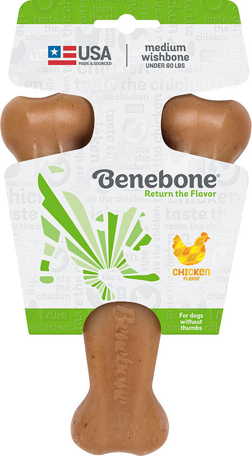 Benebone Wishbone Durable Dog Chew Toy for Aggressive Chewers, Real Chicken, Made in USA, Medium