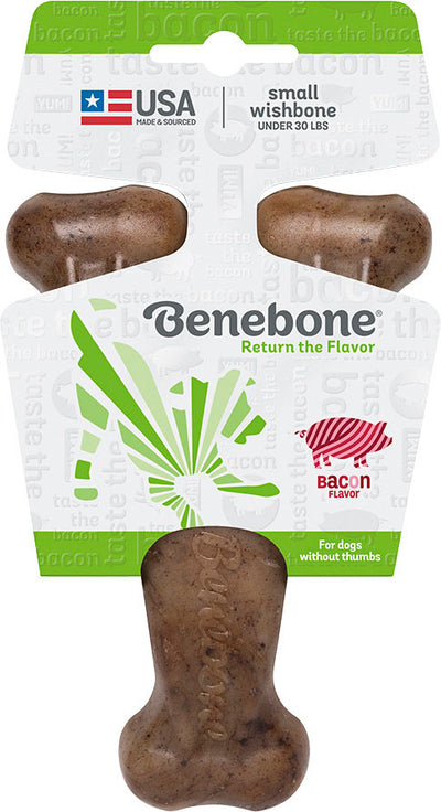Benebone Wishbone Durable Dog Chew Toy for Aggressive Chewers, Made in USA, Small, Real Bacon Flavor