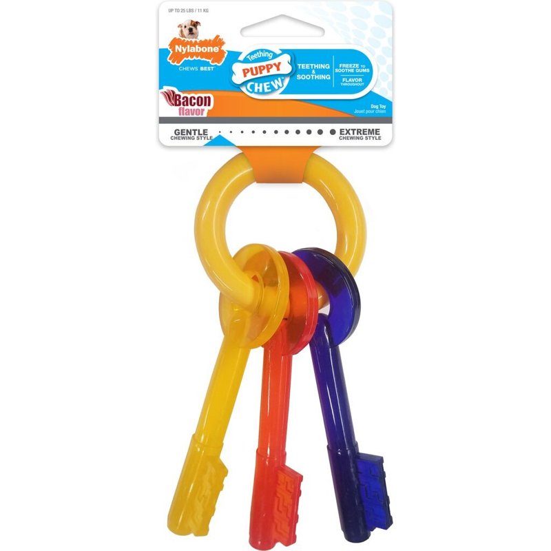 Nylabone Puppy Chew Keys Toy - Puppy Chew Toys for Teething - Puppy Supplies - Bacon Flavor, Small (1 Count)