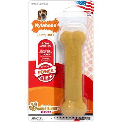 Nylabone Power Chew Classic Bone Chew Toy for Dogs, Durable Dog Toys for Aggressive Chewers, Peanut Butter Flavor, Medium/Wolf - Up to 35 lbs. (1 Count)