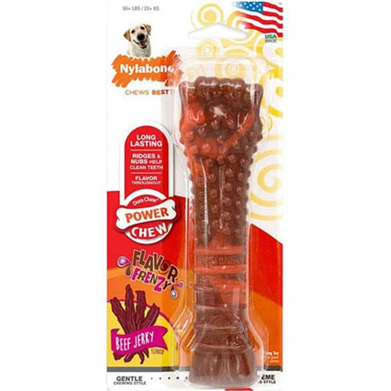 NylaDental Bone Power Chew Flavor Frenzy Dental Bone Chew Toy for Dogs, Indestructible Chew Toys for Aggressive Chewers, Beef Jerky Flavor, Large/Giant - Up to 50 lbs. (1 Count)