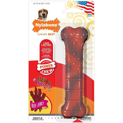 NylaDental Bone Power Chew Flavor Frenzy Dental Bone Chew Toy for Dogs, Indestructible Chew Toys for Aggressive Chewers, Beef Jerky Flavor, Medium/Wolf - Up to 35 lbs. (1 Count)