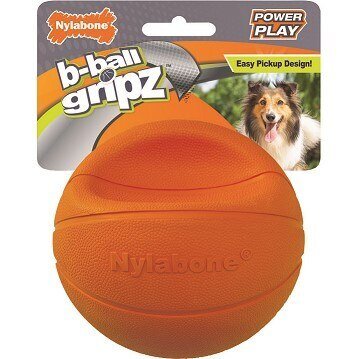 Nylabone Power Play Basketball B-Ball Gripz Fetch Toy, Squeaky Ball Chew Toy for Dogs, Medium (1 Count)