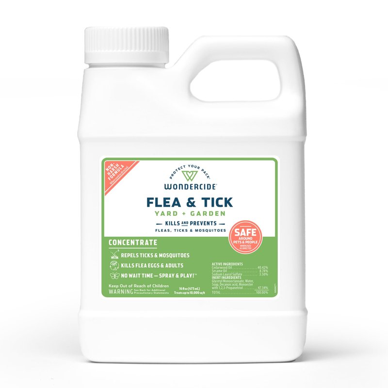 Wondercide - Flea and Tick Spray Concentrate for Yard and Garden with Natural Essential Oils - Kill, Control, Prevent, Fleas, Ticks, Mosquitoes and Insects - Safe Around Pets, Plants, Kids - 16 oz