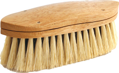 Legends Caliente Grooming Brush, tan, 8.25 inch, close-up of wooden handle and natural bristles