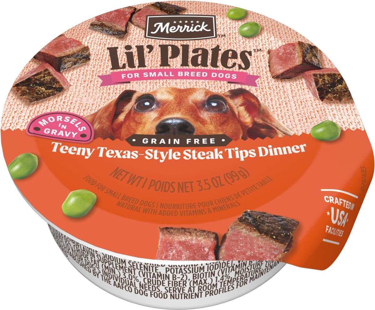 Merrick Lil' Plates Premium Grain-Free Small Breed Wet Dog Food Teeny Texas Steak Tips Dinner, 3.5 oz Tub