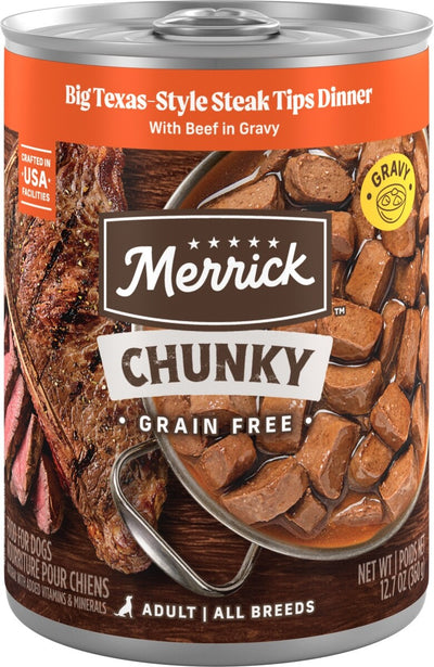 Merrick Chunky Grain-Free Wet Dog Food Big Texas Steak Tips Dinner, 12.7 oz Can