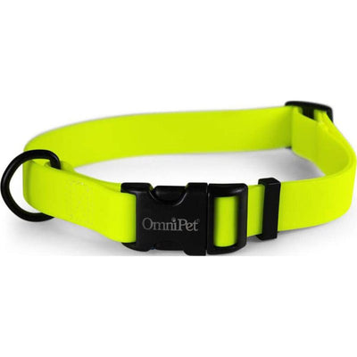 OmniPet Waterproof Dog Collar Quick Release Buckle - Strong Coated Nylon Webbing Odor-Proof for Easy Care, Easy to Clean Fits Small Medium - Large Dogs - Neon Yellow 3/4" Neck Circumference 14-20