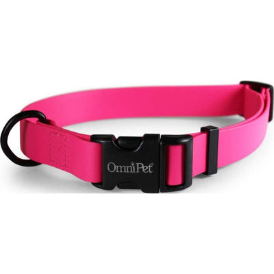 OmniPet Waterproof Dog Collar Quick Release Buckle - Strong Coated Nylon Webbing Odor-Proof for Easy Care, Easy to Clean Fits Small Medium - Large Dogs - Raspberry 3/4" Neck Circumference 14-20