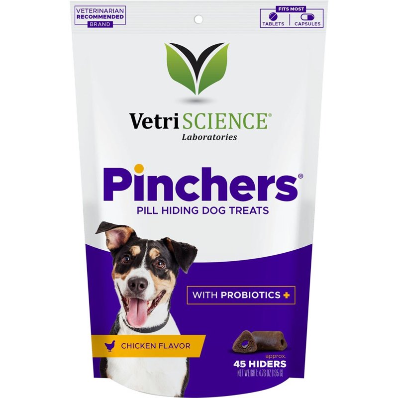 VETRISCIENCE Pinchers Pill Hiding Treats for Dogs - Pill Hider Dog Treats with Probiotics for Concealing Medicine, Capsules and Tablets, Convenient Pocket Shape for Pills