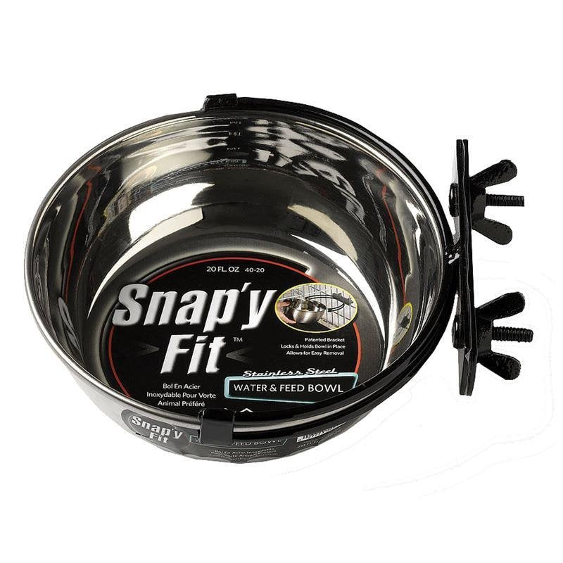 MidWest Homes for Pets Snap'y Fit Food Bowl | Pet Bowl, 20 oz. (2.5 cups) | Dog Bowl Easily Affixes to a Metal Dog Crate, Cat Cage or Bird Cage | Pet Bowl Measures 6L x 6W x 2H Inches,Silver