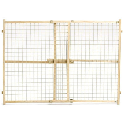 MidWest Homes for Pets Wire Mesh Pet Safety Gate, Pressure Mounted Dog Gate Measures 32 Inches Tall & Expands to 29-50 Inches Wide, Natural Wood & White Powder Coated Wire Mesh