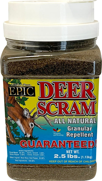 Front view of a packaged product: Epic Deer Scram all natural granular repellent, 2.5 lbs.