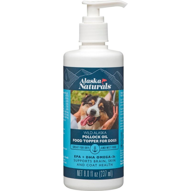 Sustainable Wild Alaskan Fish Oil for Dogs Skin and Coat - EPA + DHA Omega 3 Oil - Fatty Acids Dog Supplements - Support Fur Coat and Brain Health - Natural Liquid Food Topper for Pets - 8 oz. Pump