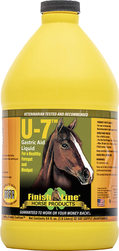 Yellow bottle of Finish Line U-7 Gastric Aid Liquid, front view, packaged product