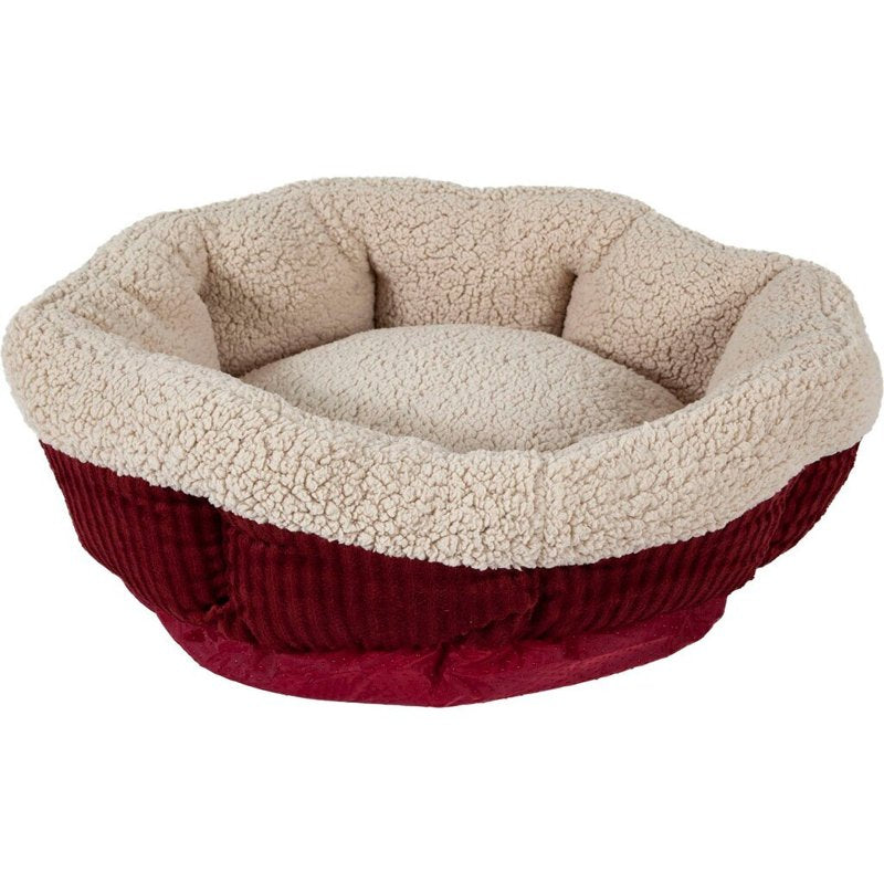 Petmate Aspen Pet Self Warming Round Bed, 19.5 Inches, Barn Red and Cream