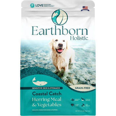 Earthborn Holistic Coastal Catch Herring Meal & Vegetables Grain-Free Sensitive Skin & Stomach Dry Food for Dogs and Puppies (12.5 lb. Bag)