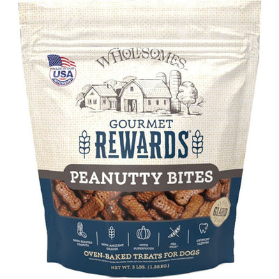 SPORTMiX Wholesomes Gourmet Rewards Peanutty Bites Dog Biscuits, 3Lb. Bag, 2100364