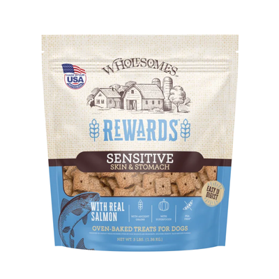 Wholesomes Rewards Sensitive Skin & Stomach Real Salmon Dog Biscuits, 3 lb