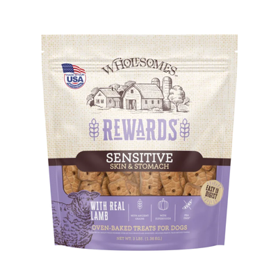 Wholesomes Rewards Sensitive Skin & Stomach Real Lamb Dog Biscuits, 3 lb