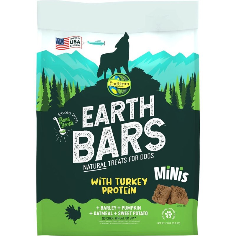 Earthborn Holistic EarthBars Minis with Turkey Protein Natural Dog Biscuit Treats 2 lb