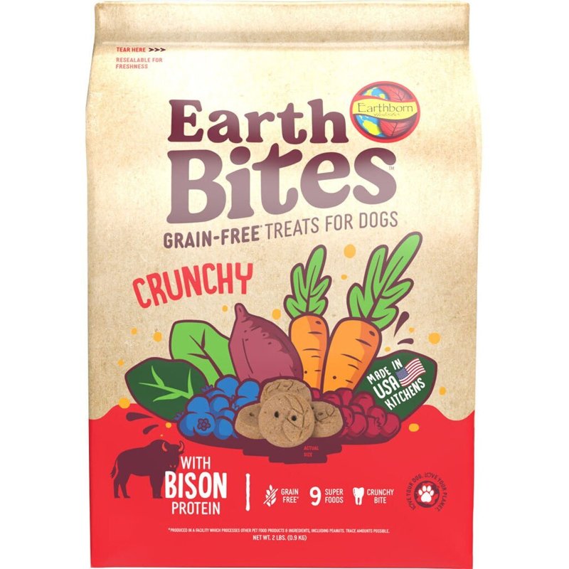 Earthborn Holistic Earth Bites Crunchy Dog Treats - Grain Free - 9 Super Foods with Bison Protein (2 Lbs) - Plus Rope Toy and Fun Animal Facts Booklet Bundle