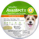 Front view of a packaged Vetality Avantect II Flea & Tick Collar for Dogs, showing two collars and a dog image.