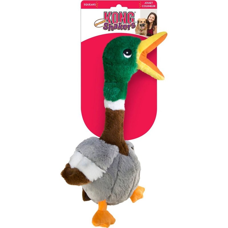 KONG Shakers Honkers Duck - Long Plush Toy with Low Tone Squeaker (Large)