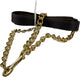 Beiler's brown leather dog lead with gold chain and metal ring, close-up detail