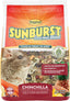 Front view of Higgins Sunburst Gourmet Blend Chinchilla food package, 3 LB size, red and orange design with chinchilla and food ingredients.