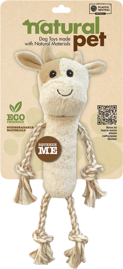 Natural Pet Cow Plush W/Rope Dog Toy