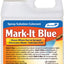 A white plastic bottle with a blue and orange label for Monterey Mark-It Blue spray solution colorant, front view.